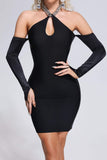 Women Evening Dress Sexy Strapless Long Sleeve Hollow out Gown