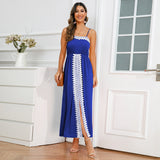 Women Date Dress Lace Slit off-the-Shoulder Tube Top A- line Dress