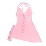 Women Dresses Summer Slim Fit Backless Short Skirt Lace V-neck Dress