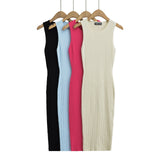Women Dresses Summer round Neck Three-Dimensional Knitted Dress Slim-Fit Midi Skirt (Xds0414)