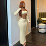 Women Dresses Summer Square Collar Hip Bag Skirt Suit (Bla0420)