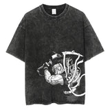 2024Harajuku Streetwear Black Washed T-Shirt Anime Graphic