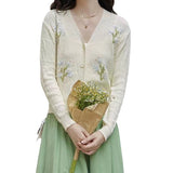 Women Knitwear Autumn and Winter V-neck Embroidered Sweaters Cardigan