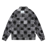 Unisex Jacket Autumn Black and Gray Grid Double Pull Lock Jacket