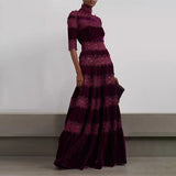Women Dresses Spring Vintage Embroidered Turtleneck Long Dress (Qymy0409)