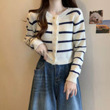 Women Knitwear Autumn Winter Retro Striped Sweaters Cardigan