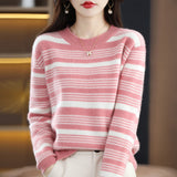 Women Knitwear Autumn and Winter round Neck Striped Sweater Loose Sweater