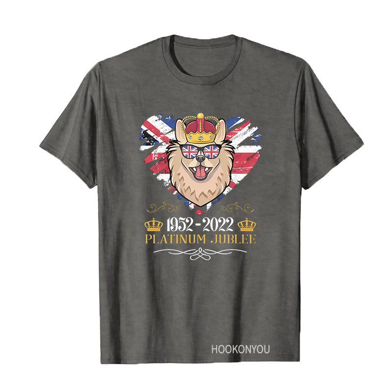 Red by Queen's Platinum Jubilee 2022 Elizabeth 70 Years T-shirt Puppy Printed round Neck