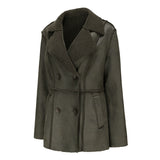 Red Leather Jacket Lapel with Velvet Leather Suede Coat for Women