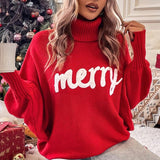 Women Knitted Sweater Christmas Turtleneck Sweater Loose Chic Sweater Top