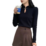 Women Knitwear Autumn and Winter Hollow out Sweater Slim Knit Bottoming Shirt