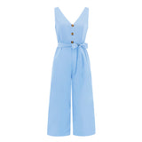 Women Date Dress Summer Sleeveless V-neck Slim Fit Tied Jumpsuit Straight-Leg Pants