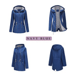 Women's Trench Coat Long-Sleeved Waterproof Mid-Length Trench Coat Women's Hooded Striped Raincoat