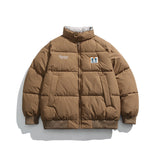 Unisex Winter Cotton Coat Color Letter Print Stand-up Collar Cotton-Padded Clothes Vintage Loose and Warm Cotton Jacket