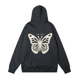 Men Hoodie Vintage Butterfly Affixed Cloth Embroidered Hooded Sweater