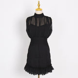 Women Dresses Summer Stand Collar Chiffon Dress Hip Skirt (Qymy0409)