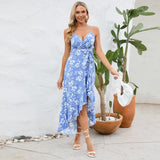 Women Date Dress Summer Sexy Suspender Dress Irregular Pattern Print Dress