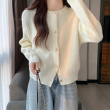 Women Knitted Cardigan round Neck Knitted Cardigan Autumn Winter Retro Thickened Sweater Coat