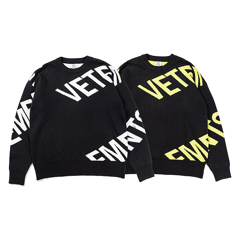 Vetements Sweater Jacquard round Neck Loose Knitted Sweater for Men