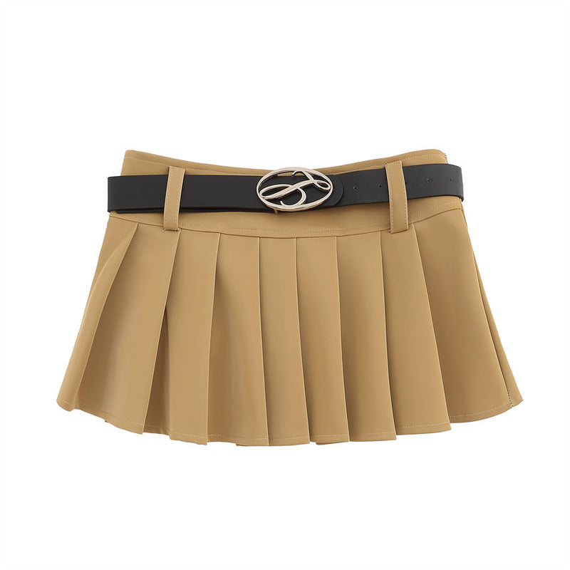 Women Skirt PU Leather Pleated Skirt for Girls Autumn and Winter