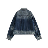 Unisex Jacket Vintage Top Washed Denim Jacket for Women Turn-down Collar Coat Spring and Autumn
