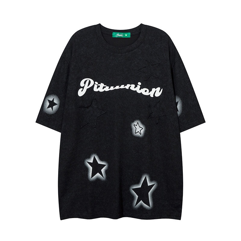 Men T Shirt Hip Hop Graffiti Embroidered Patch Short Sleeve T-shirt