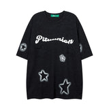 Men T Shirt Butterfly Embroidered Patch Distressed Short Sleeve T-shirt
