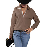 Women Knitted Sweater Autumn Casual Top Long-Sleeve Zipper Lapel Knitwear