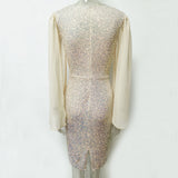 Women Evening Gown Sexy Casual Chiffon Long Sleeve Sequins Dress
