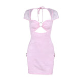 Women Dresses Sexy Lace Short Sleeve Hollow out Mini Dress