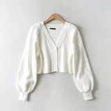 Women Sweater Knitwear Spring and Autumn Lantern Sleeve Loose Sweater Short Coat