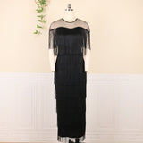 Harlem Night Attire Crew Neck Side Slit Banquet Tassel Dress Dress