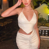 Women Co-Ord Set Backless V-neck Cropped Vest Skirt Suit Sexy Suit