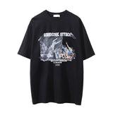 Men Vintage T-Shirt Crowd Print Distressed round Neck Short Sleeve T-shirt