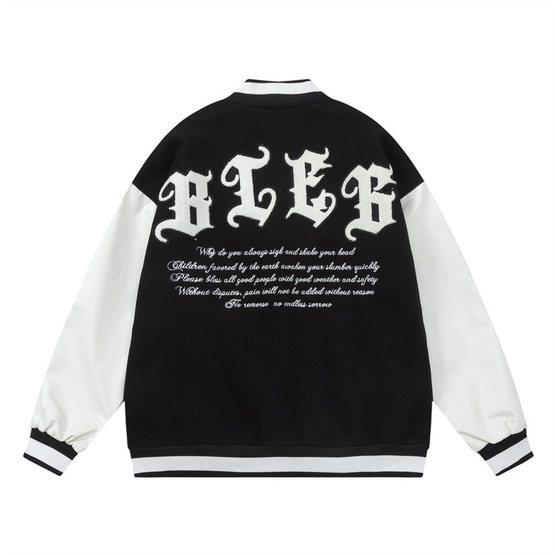 Men Jacket Coat Letter Embroidered Baseball Uniform Jacket Men's Stitching Baggy Coat