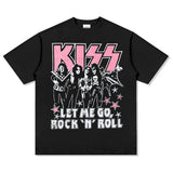 Mens Vintage Rock Band T-Shirt KISS Washed, Short Sleeve T-Shirt Crew Neck