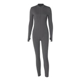 Women Jumpsuit Spring Zipper Slim Fit Long Sleeve Jumpsuit