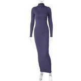 Women Dresses Fall High Collar Slim Fit Long Sleeves Dress