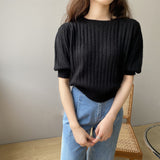 Women Knitted T-shirt Summer Knitted Top Short T-shirt