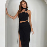 Women Dresses Autumn Sexy Backless Hollow-out Tube Top Split Dress