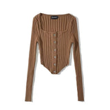 Women Sweater Knit Wear Square Collar Button Sweater Cardigan Top