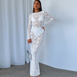 Women Dresses Sexy Hollow out Lace Pattern Long Dress