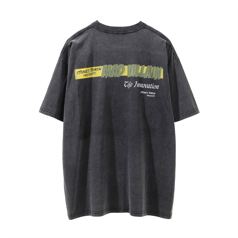 Men Vintage T-Shirt Printed Men's Short-Sleeved T-shirt Distressed Crew Neck Half Sleeve T-shirt Summer