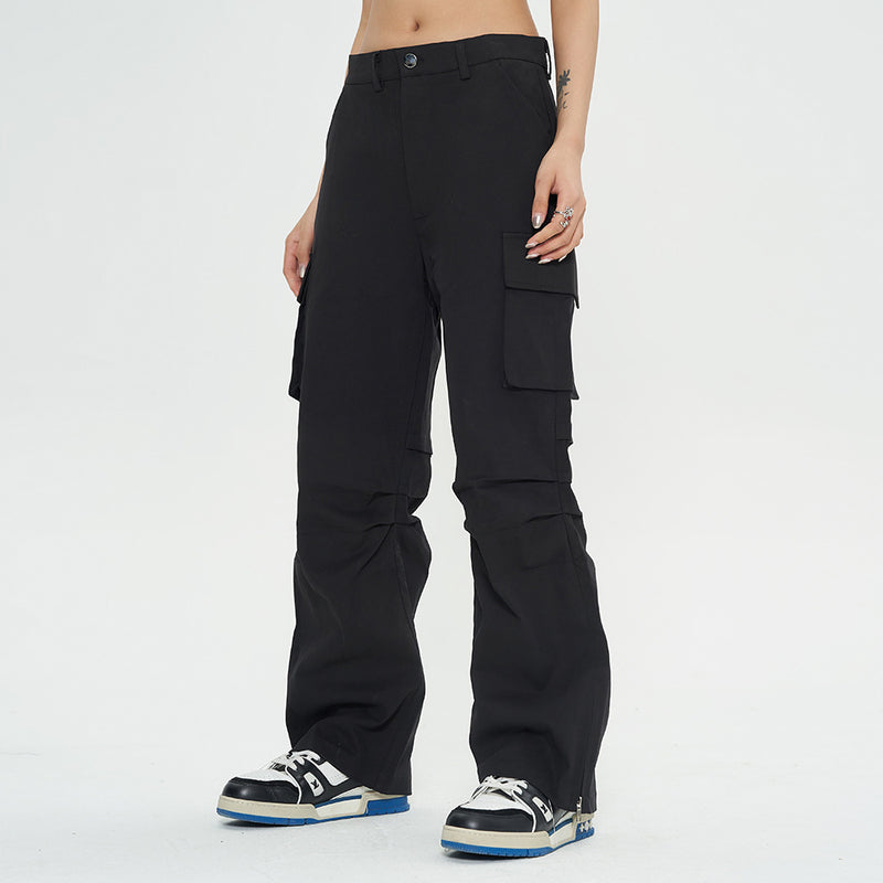 Men Sweatpants Cargo Pants Men's Pleated Loose Wide Leg Pants Foot Zipper Straight-Leg Trousers