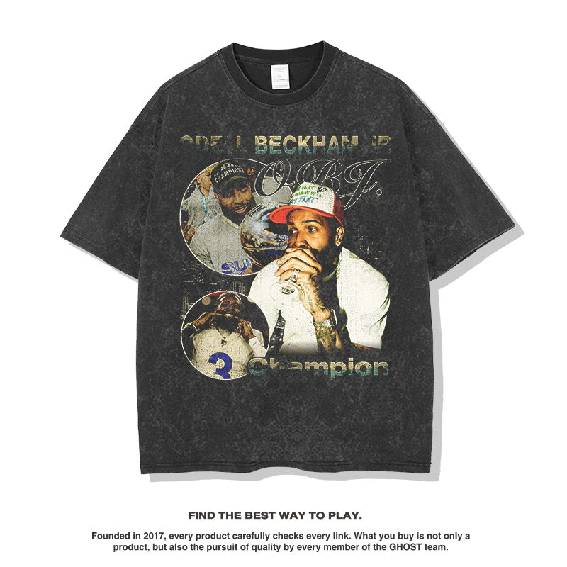 Mens Vintage baseball T-Shirt printed t-shirt vintage short sleeve loose do old crew neck