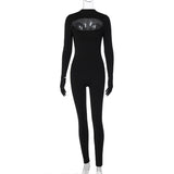 Women Jumpsuit Spring Sexy Hollow out Finger Stall Slim Fit Bodysuit