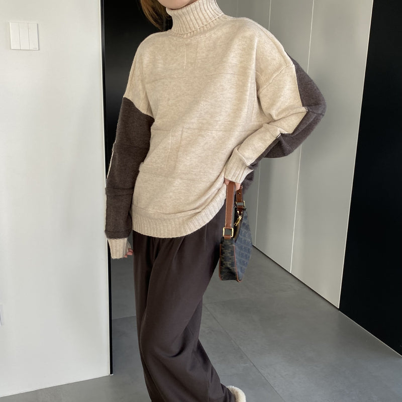 Women Winter Knitted Sweater Autumn and Winter Turtleneck Sweater Loose Pullover Sweater 8t3109