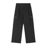 Men Sweatpants Sports Zipper Workwear with Pocket Casual Pants Men Straight-Leg Wide-Leg Pants