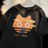 2024 Summer Fan Cat and Women Pure Cotton T-Shirt