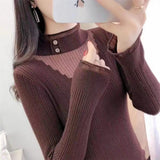 Women Knitwear Autumn and Winter Turtleneck Lace Hollow out Sweater